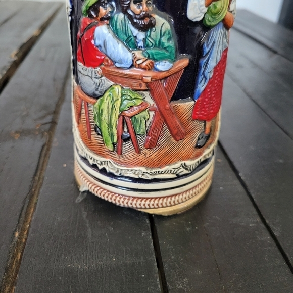 Vintage German Beer Stein Flip Top Lid Ceramic Bier Frohes Lied Multicolor - Picture 5 of 10